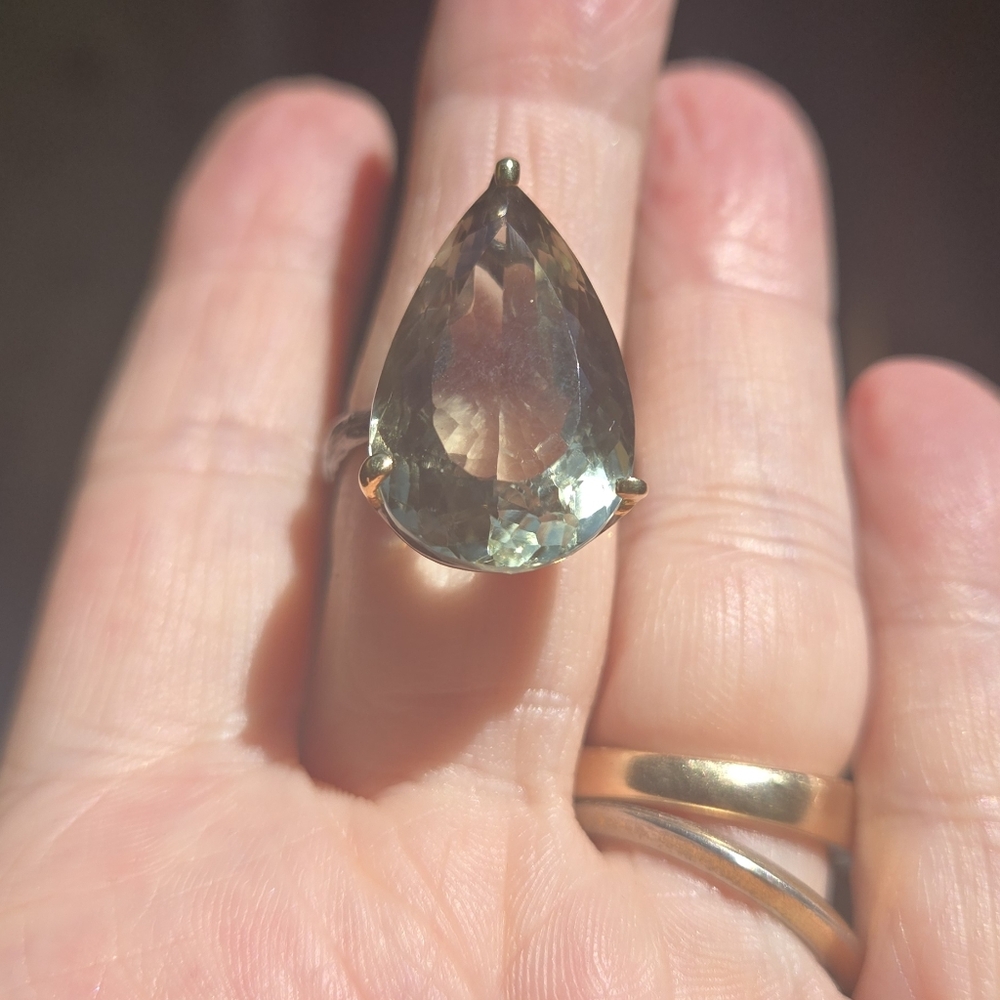 24k Green Amethyst Natural Gem Sterling Rhodium & 24k Gold Ring Sz7.5 - Picture 9 of 13